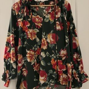 Floral Elegance Blouse in Red and Green